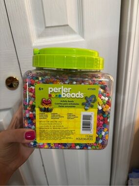 Jar of Multi Color Perler Beads + form and instructions.